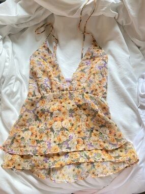 Astr Lavender and Yellow Floral Tiered Spaghetti Strap Cami